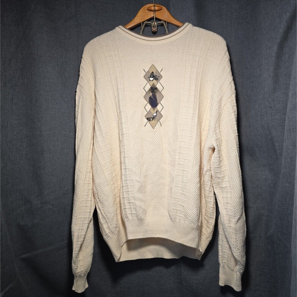 Vintage Cream Fairway Sport Golf Cotton Knit Sweater Men's XL Grandpacore Soft